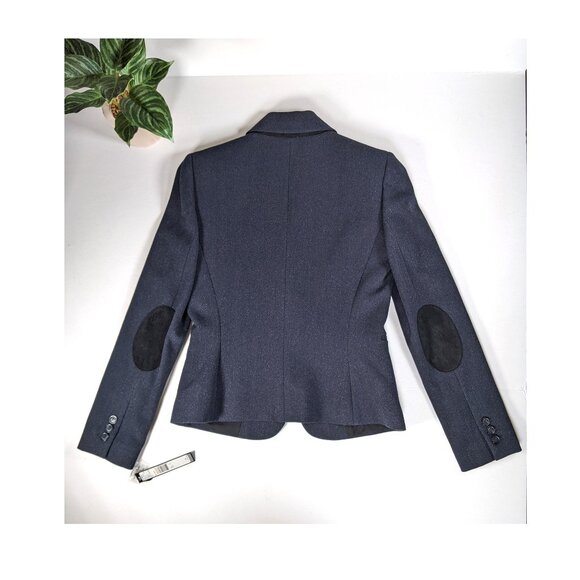 TAHARI ASL Gray & Silver Metallic Herringbone Blazer Patch Elbow Wms size 2 NWT - Picture 6 of 10